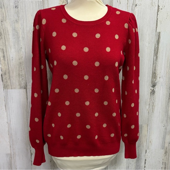 Madison + Hudson Red Polka Dot Sweater - Picture 1 of 8